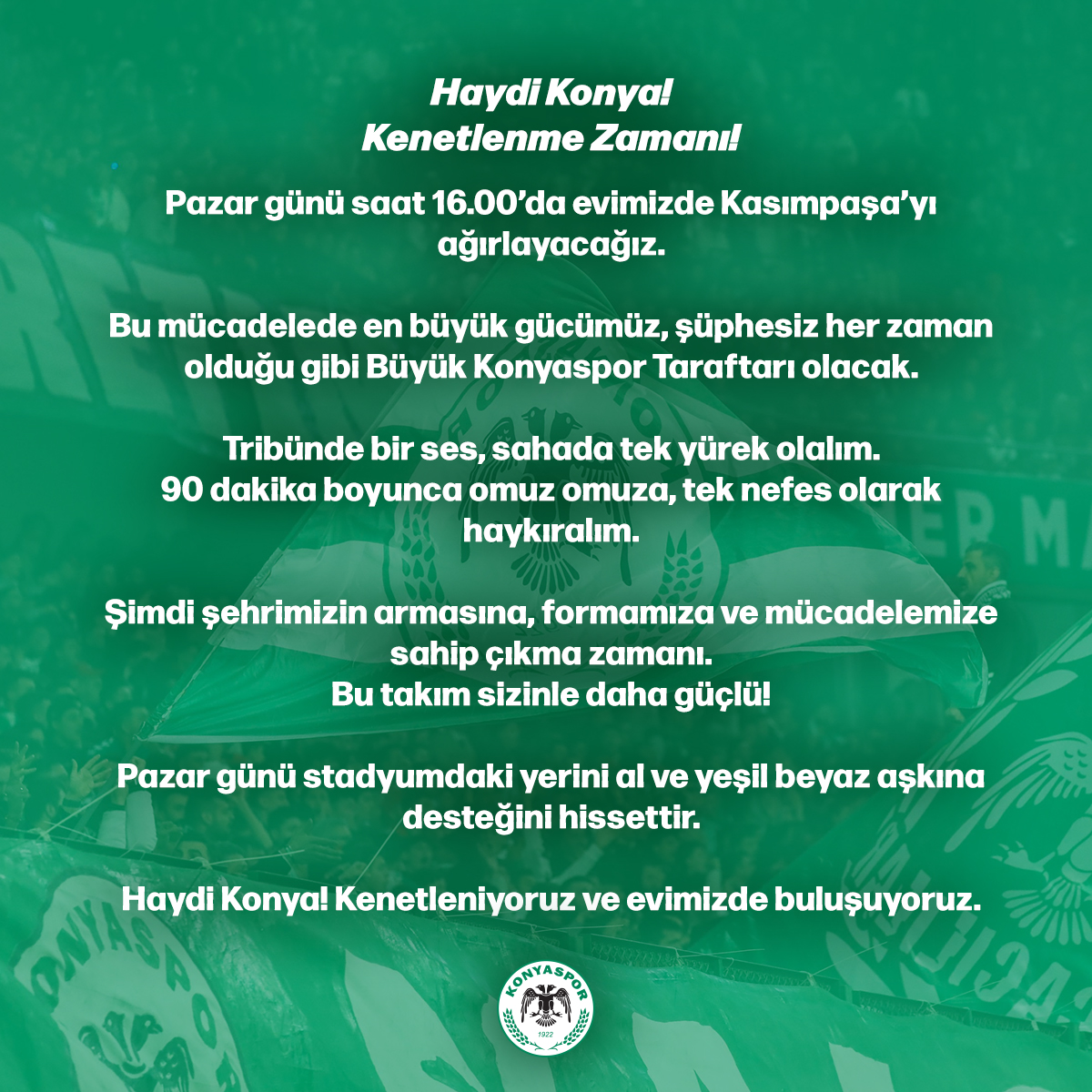 Konyaspor'dan Taraftara Çağrı