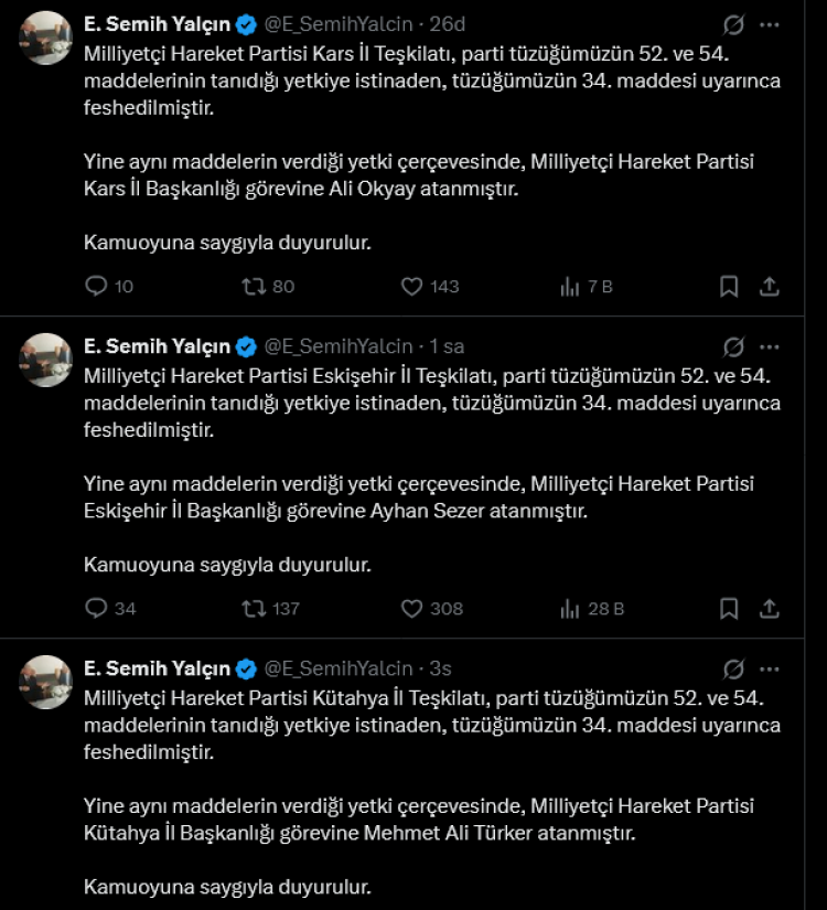 MHP 3 İlde Teşkilatları Feshetti!