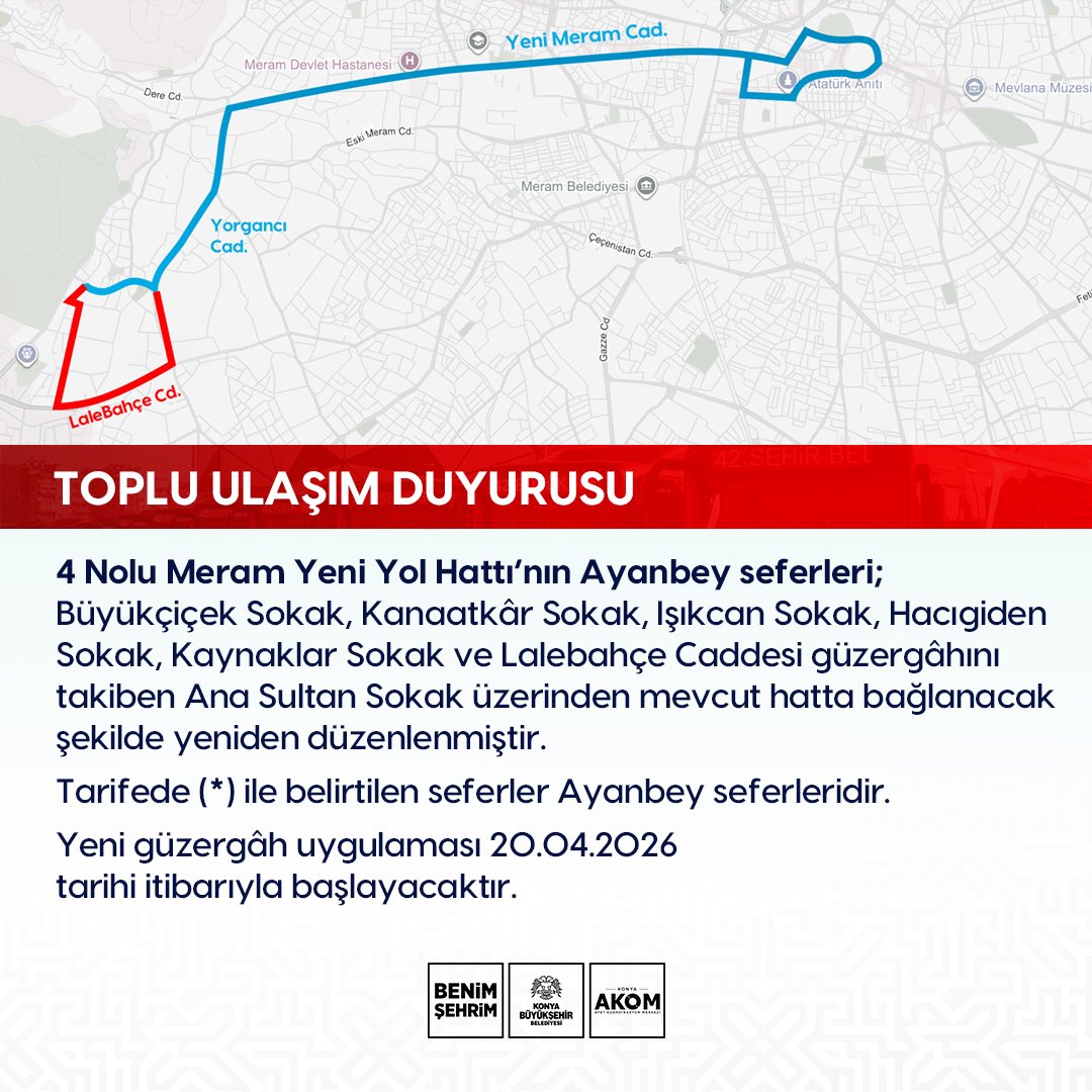 4 Nolu Meram Yeni Yol Hattı’nın Güzergahı Değişiyor