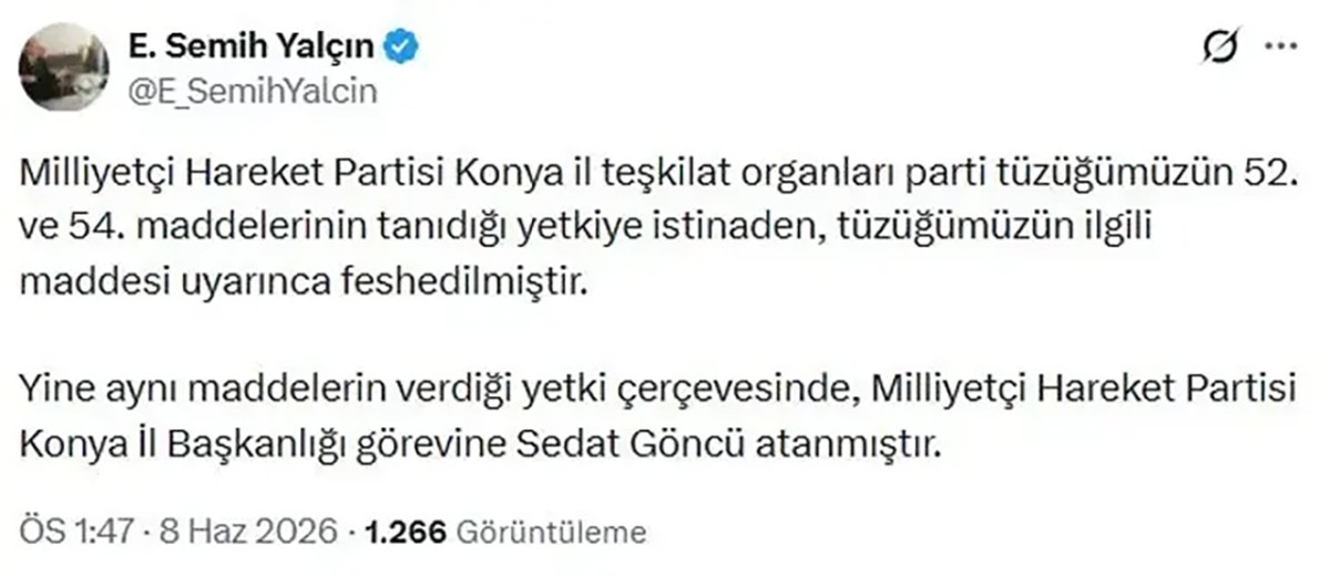 MHP Konya İl Teşkilatında Görev Değişikliği