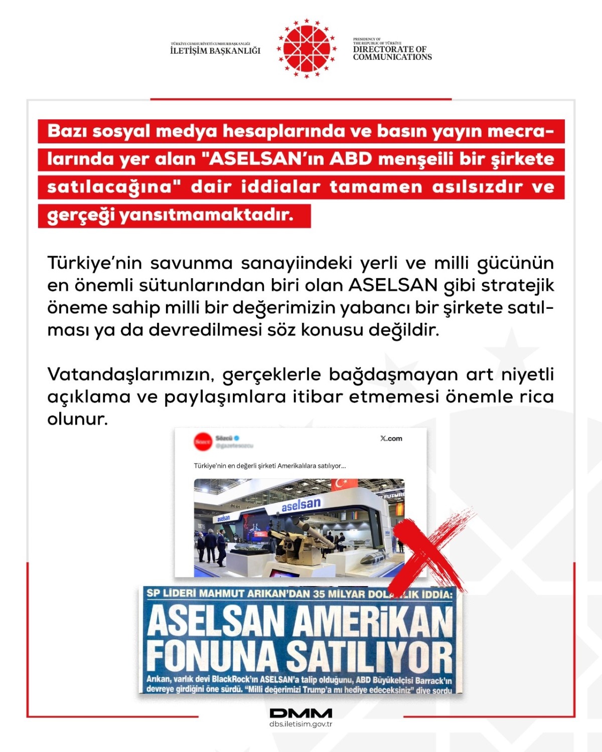 ASELSAN’ın ABD Menşeili Bir Şirkete Satılacağı İddialarına İlişkin Açıklama