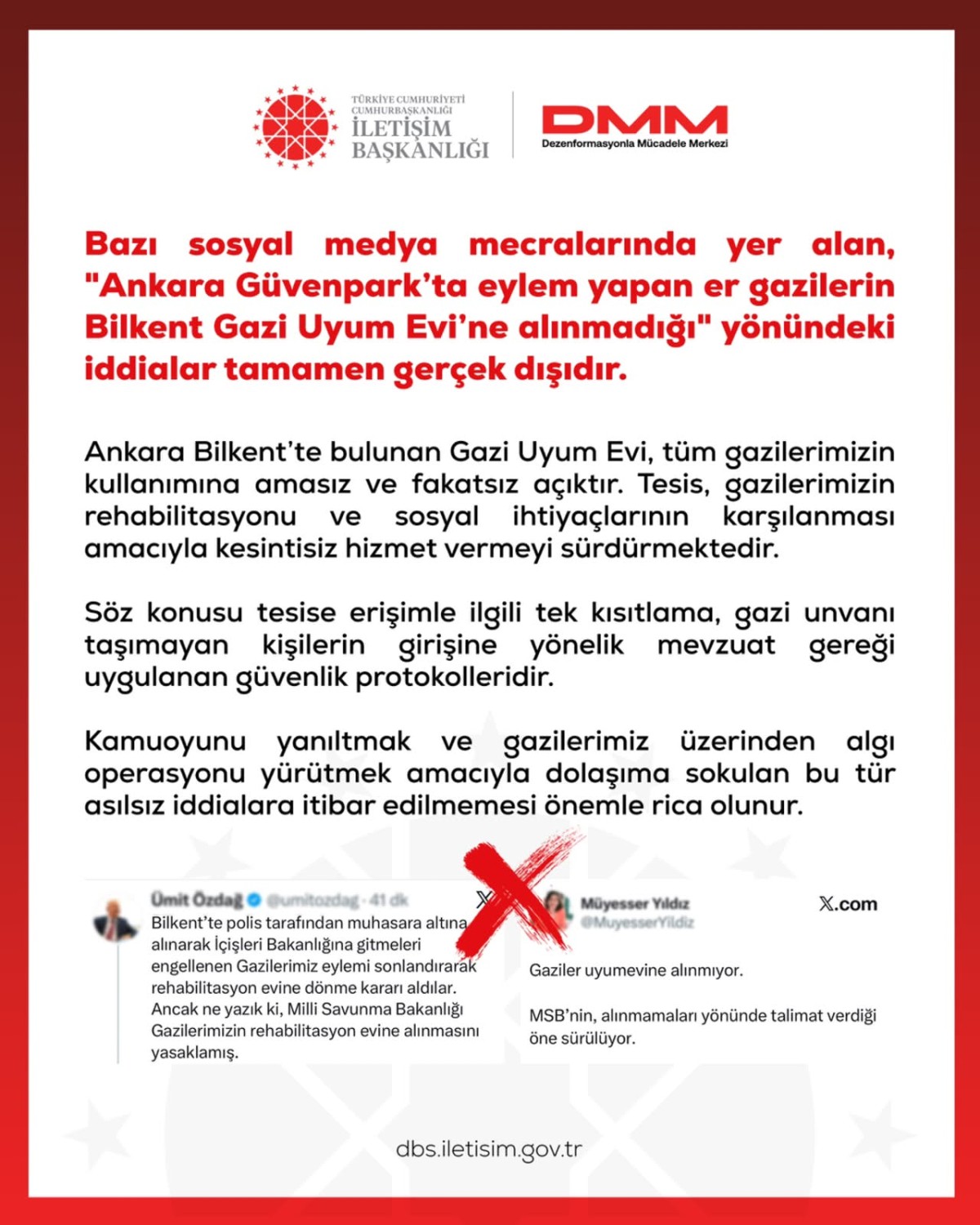 Güvenpark’ta Eylem Yapan Gazilerin Gazi Uyum Evi’ne Alınmadığı İddialarına İlişkin Açıklama