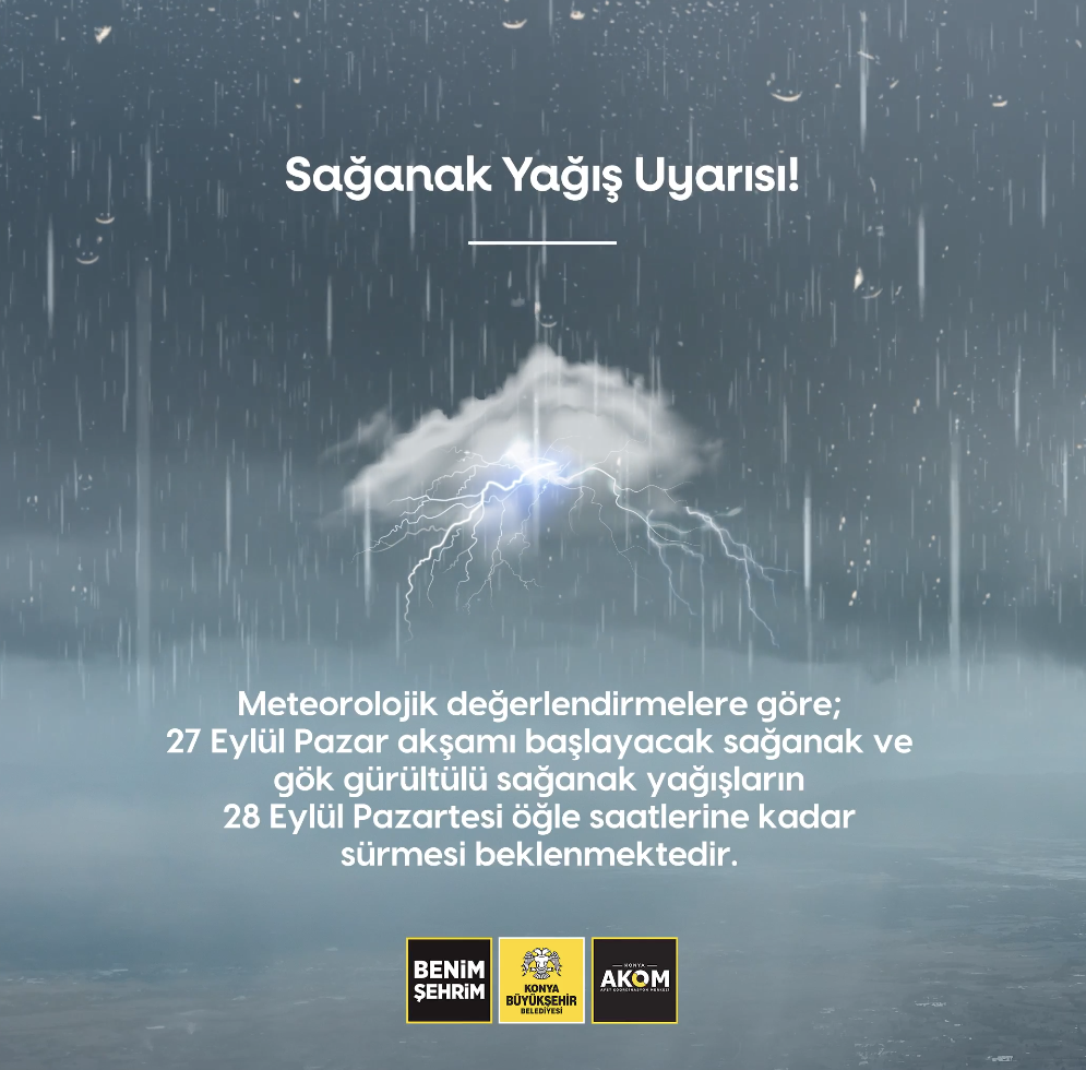 Konya’ya Sağanak Yağış Uyarısı: Pazar Akşamı Başlıyor