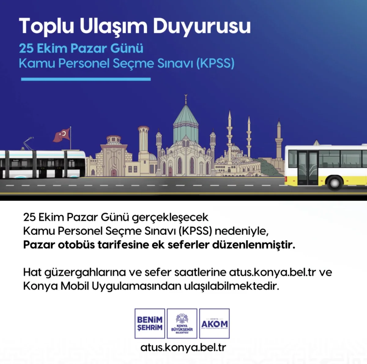 Konya’da KPSS Sınavı İçin Ek Otobüs Seferleri Konuldu!